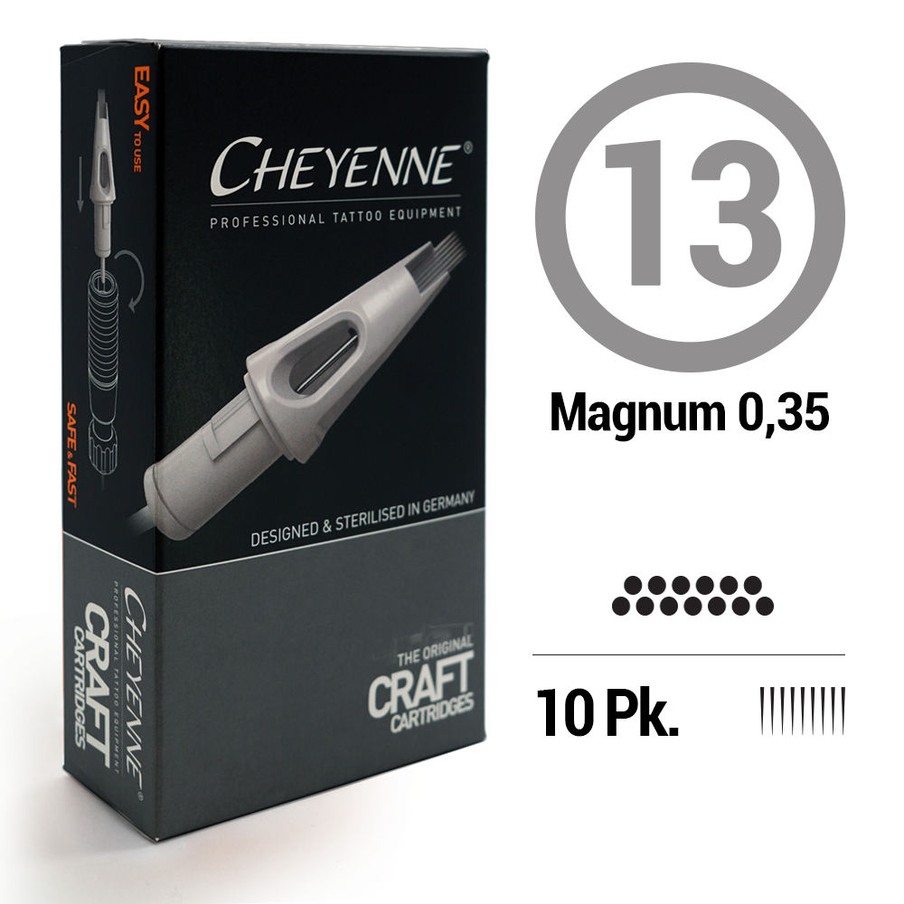 Cheyenne Hawk Safety Cartridge Tattoo Needles Box of 10 - Curved Magnum 13 cm