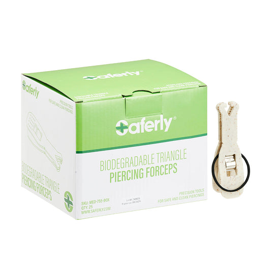 Saferly Triangle Biodegradable Piercing Forceps — Box of 25 Saferly Triangle Biodegradable Piercing Forceps — Box of 25