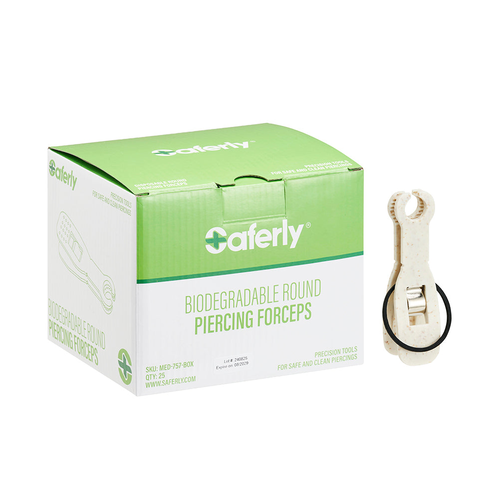 Saferly Round Biodegradable Piercing Forceps — Box of 25