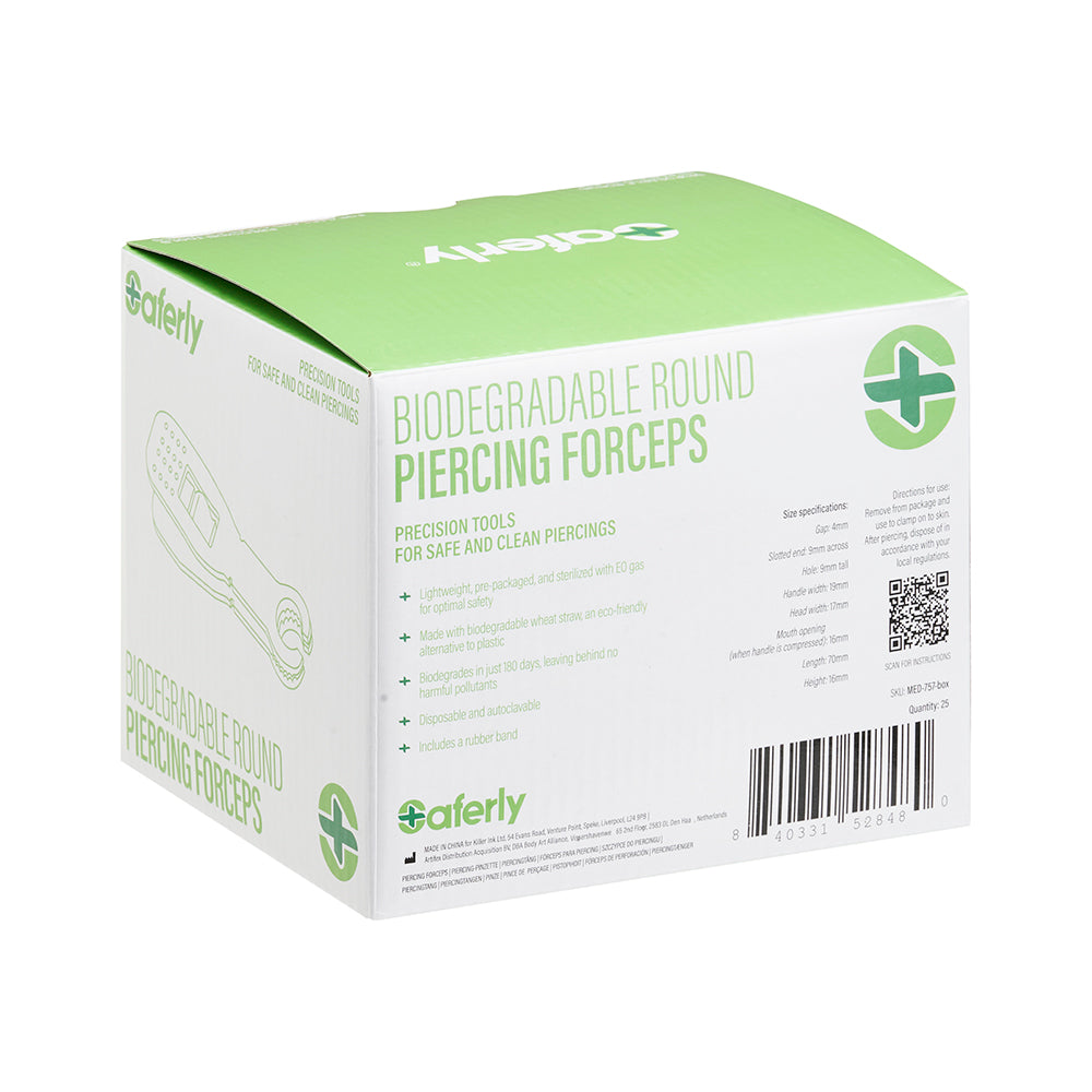 Saferly Round Biodegradable Piercing Forceps — Box of 25