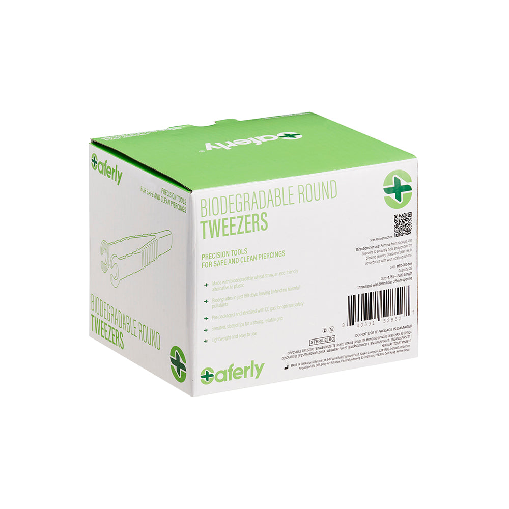 Saferly Medical Biodegradable Sterilized Round Tip Tweezers — Box of 25