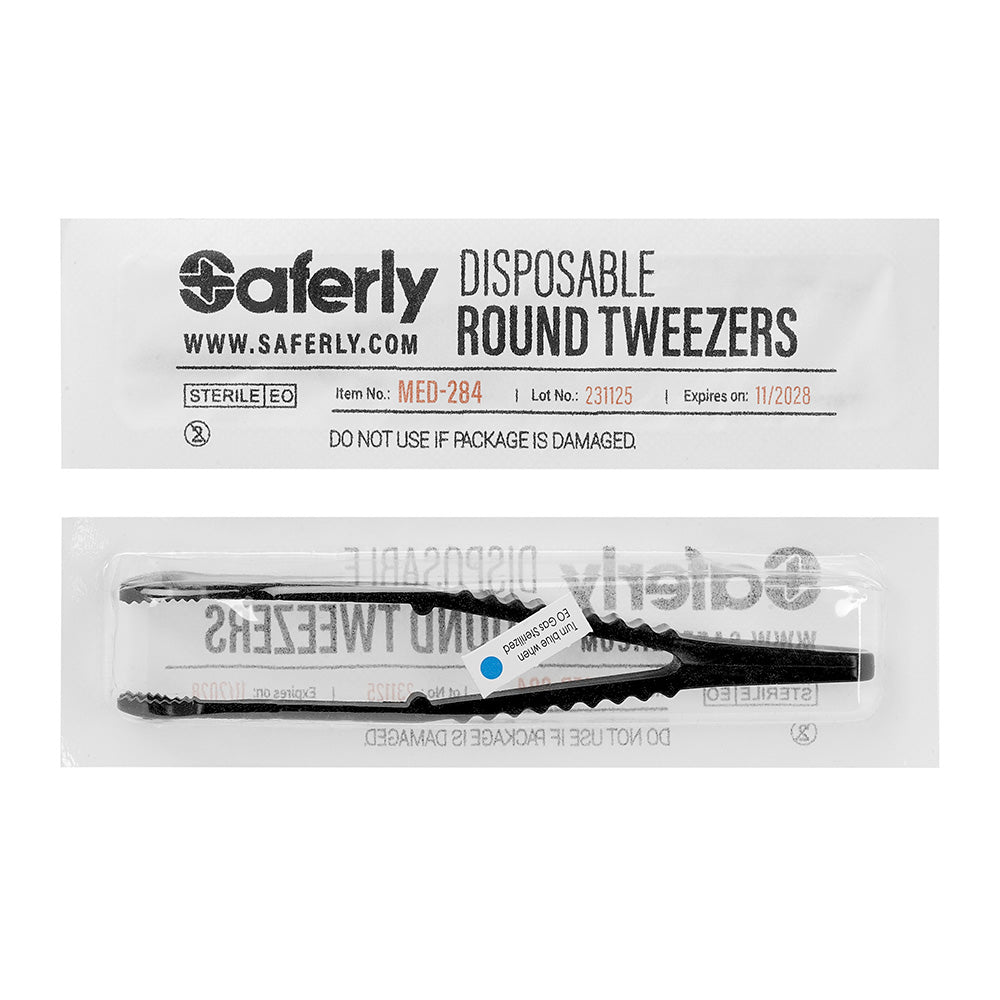 Saferly Medical Sterilized Round Tweezers - Single or Case of 25