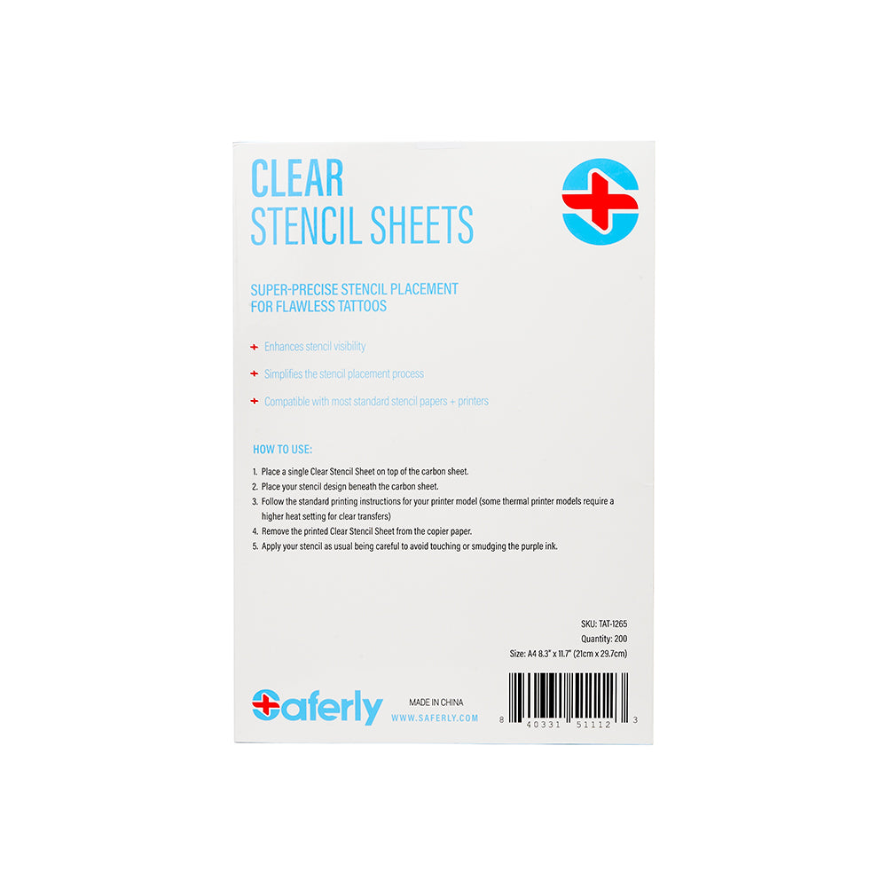 Saferly Clear Tattoo Stencil Insert — 8-1/2" x 11” — 200 Sheets