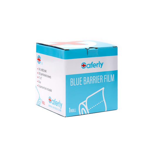 Saferly Blue Travel-Sized Barrier Film in Dispenser Box — 4” x 6” — Price Per Roll Saferly Blue Travel-Sized Barrier Film in Dispenser Box — 4” x 6” — Price Per Roll