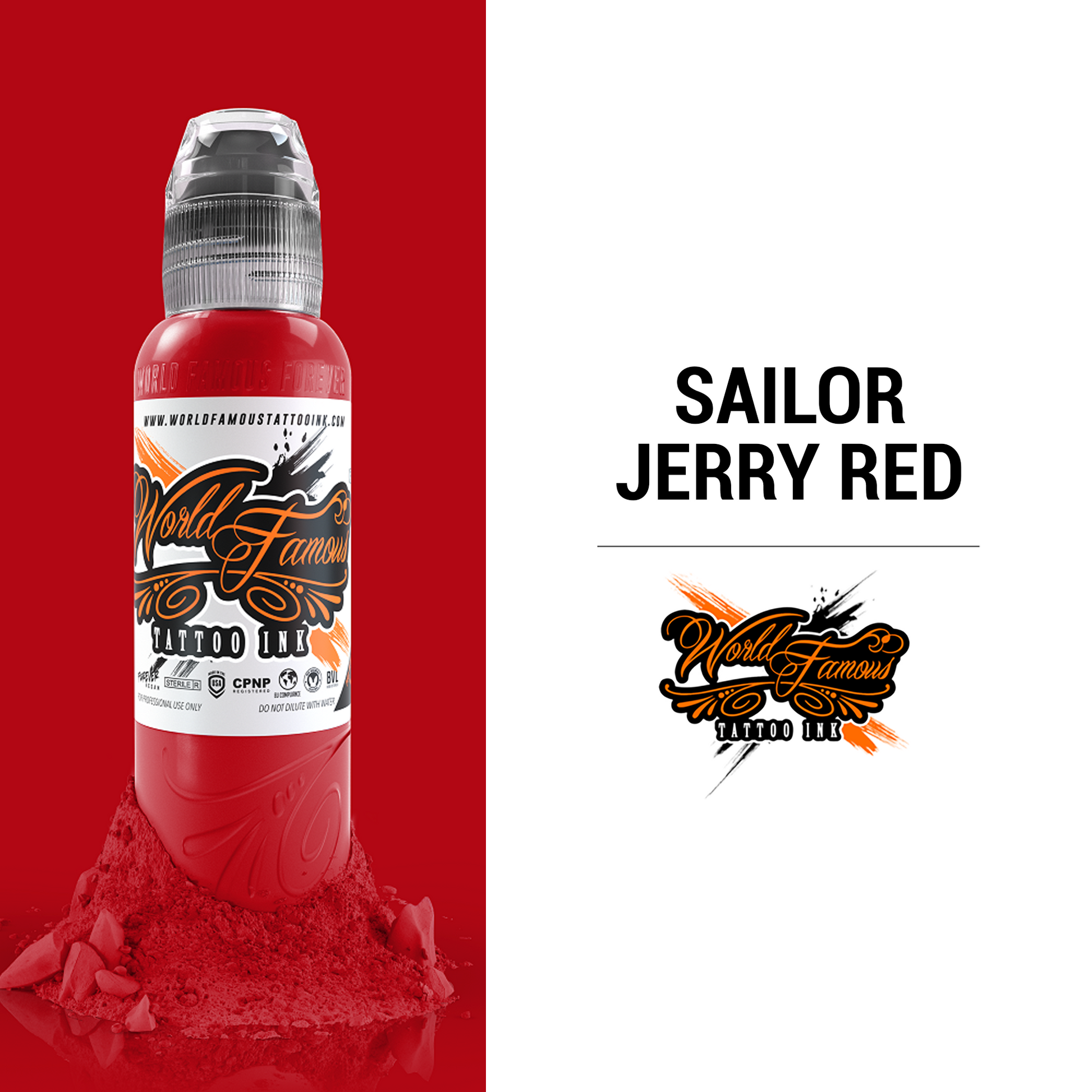 World Famous Tattoo Ink - Sailor Jerry Red Tattoo Ink - Professional Tattoo  Ink & Tattoo Supplies - Skin-Safe Permanent Tattooing in Bold Shades 